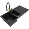 Mexen Andres 1.5-compartment granite sink with a drip tray and kitchen mixer tap Duo, Black - 6515-77-671701-57-B