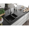 Mexen Andres granite sink 1.5-bowl with a drainer and Duo kitchen faucet, black - 6515-77-671701-70-B