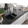 Mexen Andres granite sink 1.5-bowl with drainer and kitchen tap Duo, black - 6515-77-671701-70-B