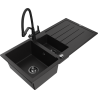 Mexen Andres 1.5-compartment granite sink with a drip tray and kitchen mixer tap Duo, Black - 6515-77-671701-70-B