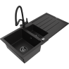 Mexen Andres granite sink 1.5-bowl with drainer and kitchen tap Duo, black - 6515-77-671701-70-B