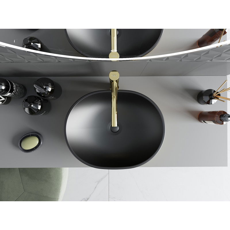 Mexen Viki countertop washbasin 48 x 35 cm, black matt/gold - 21054876