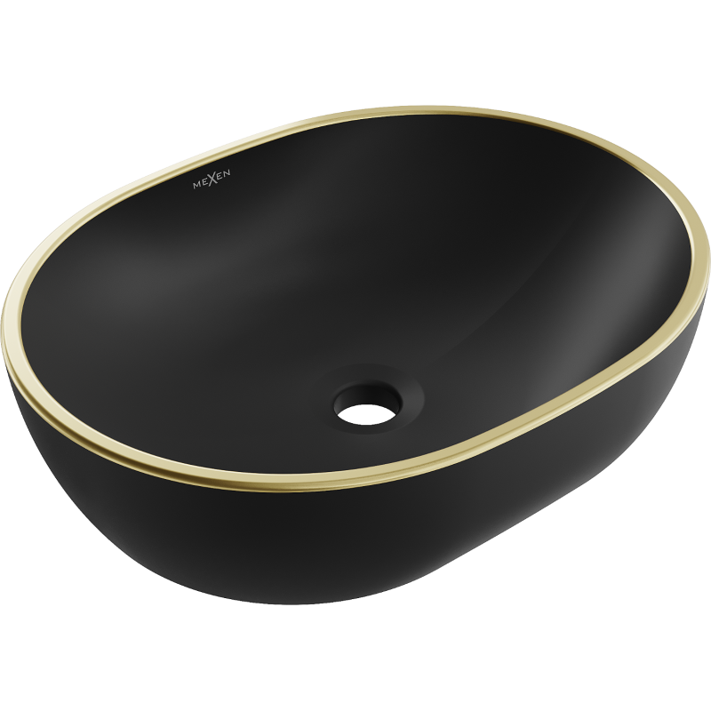 Mexen Viki countertop washbasin 48 x 35 cm, black matt/gold edge trim - 21054875