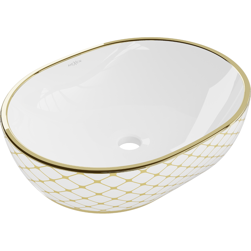 Mexen Viki countertop washbasin 48 x 35 cm, white/gold check pattern - 21054809