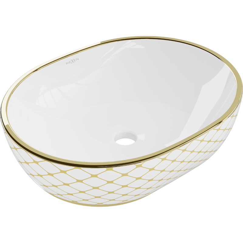 Mexen Viki countertop washbasin 48 x 35 cm, white/gold checked pattern - 21054809