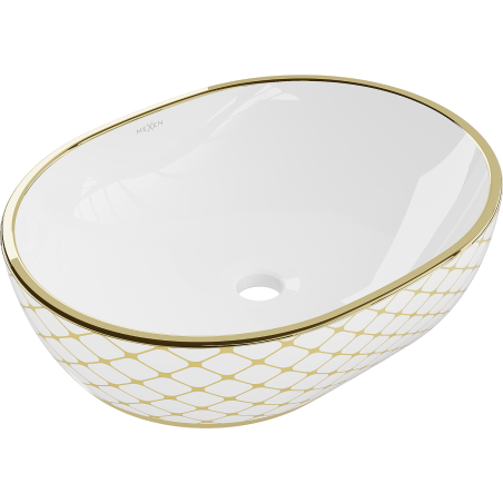 Mexen Viki countertop washbasin 48 x 35 cm, white/gold check pattern - 21054809