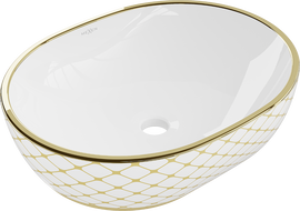 Mexen Viki countertop washbasin 48 x 35 cm, white/gold checked pattern - 21054809