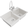 Mexen Tomas 2-compartment granite sink with a kitchen mixer tap Duo, white - 6516-20-671701-02