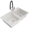Mexen Tomas 2-basin granite kitchen sink with Duo faucet, white - 6516-20-671701-07