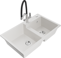 Mexen Tomas 2-compartment granite sink with a kitchen mixer tap Duo, white - 6516-20-671701-07