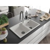 Mexen Tomas granite double-bowl sink with Duo kitchen faucet, white - 6516-20-671701-07-B