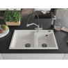 Mexen Tomas granite double-bowl sink with Duo kitchen faucet, white - 6516-20-671701-07-B