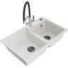 Mexen Tomas granite double-bowl kitchen sink with Duo faucet, white - 6516-20-671701-07-B