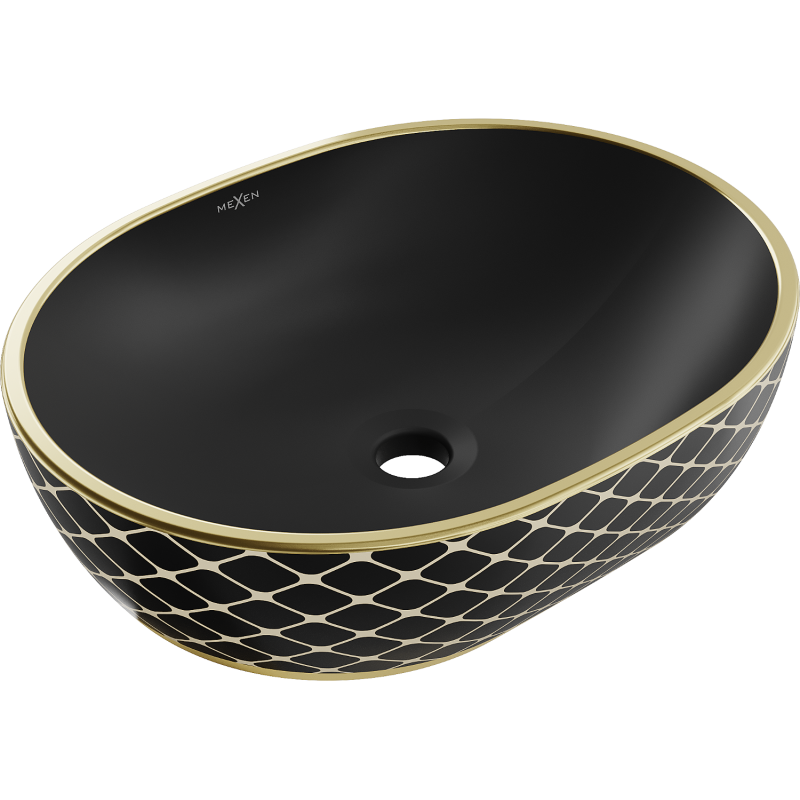 Mexen Viki countertop washbasin 48 x 35 cm, black matt/gold checked pattern - 21054879