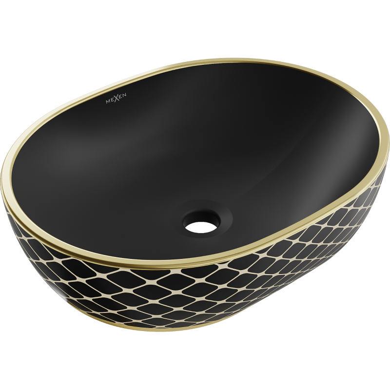 Mexen Viki countertop washbasin 48 x 35 cm, black matte/gold grid pattern - 21054879