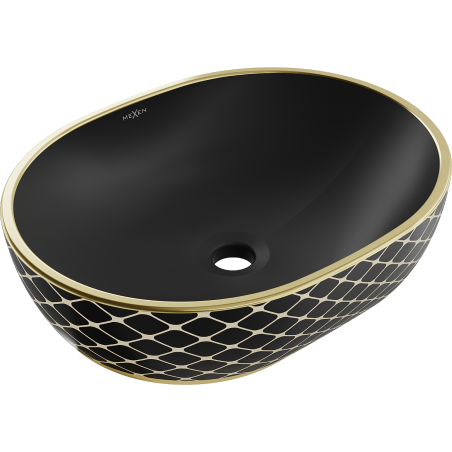 Mexen Viki countertop washbasin 48 x 35 cm, black matte/gold grid pattern - 21054879