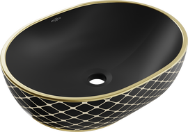 Mexen Viki countertop washbasin 48 x 35 cm, black matt/gold checked pattern - 21054879