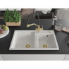 Mexen Tomas granite double-bowl sink with Duo kitchen faucet, white - 6516-20-671701-57-G