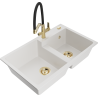 Mexen Tomas 2-compartment granite sink with a kitchen mixer tap Duo, white - 6516-20-671701-57-G