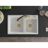 Mexen Tomas granite kitchen sink 2-bowl with Duo kitchen faucet, white - 6516-20-671701-57-G
