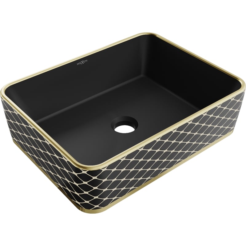Mexen Catia countertop washbasin 48 x 37 cm, black matte/golden checkered pattern - 21314879