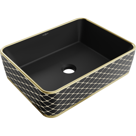 Mexen Catia countertop washbasin 48 x 37 cm, black matte/golden checkered pattern - 21314879