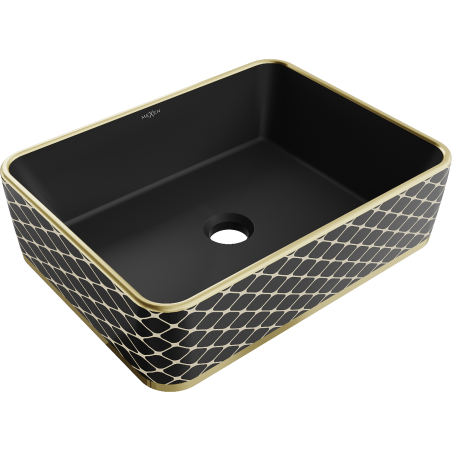 Mexen Catia countertop washbasin 48 x 37 cm, matte black/golden grid pattern - 21314879
