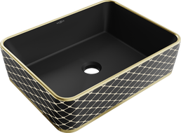 Mexen Catia countertop washbasin 48 x 37 cm, matte black/golden grid pattern - 21314879