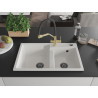 Mexen Tomas 2-bowl granite kitchen sink with Duo kitchen faucet, white - 6516-20-671701-57-B