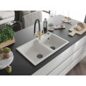 Mexen Tomas 2-bowl granite kitchen sink with Duo kitchen faucet, white - 6516-20-671701-57-B