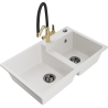 Mexen Tomas 2-bowl granite kitchen sink with Duo faucet, white - 6516-20-671701-57-B