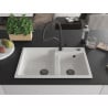 Mexen Tomas granite kitchen sink 2-bowl with kitchen faucet Duo, white - 6516-20-671701-70-B