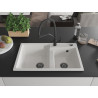 Mexen Tomas granite kitchen sink with 2 compartments and kitchen faucet Duo, white - 6516-20-671701-70-B