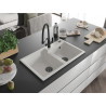 Mexen Tomas granite kitchen sink 2-bowl with kitchen faucet Duo, white - 6516-20-671701-70-B