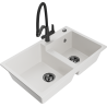 Mexen Tomas granite kitchen sink with 2 compartments and kitchen faucet Duo, white - 6516-20-671701-70-B