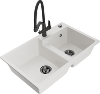 Mexen Tomas granite kitchen sink with 2 compartments and kitchen faucet Duo, white - 6516-20-671701-70-B