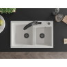 Mexen Tomas granite kitchen sink 2-bowl with kitchen faucet Duo, white - 6516-20-671701-70-B