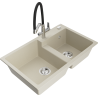 Mexen Tomas granite 2-chamber kitchen sink with Duo faucet, beige - 6516-69-671701-07
