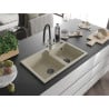 Mexen Tomas granite kitchen sink duo with faucet, beige - 6516-69-671701-07-B