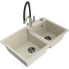 Mexen Tomas granite double-bowl kitchen sink with Duo faucet, beige - 6516-69-671701-07-B