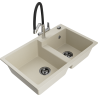 Mexen Tomas granite kitchen sink duo with faucet, beige - 6516-69-671701-07-B