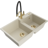 Mexen Tomas 2-bowl granite kitchen sink with Duo faucet, beige - 6516-69-671701-57-G