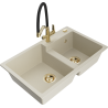 Mexen Tomas 2-chamber granite sink with kitchen faucet Duo, beige - 6516-69-671701-57-G