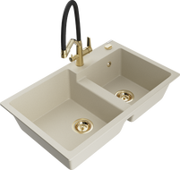 Mexen Tomas 2-chamber granite sink with kitchen faucet Duo, beige - 6516-69-671701-57-G