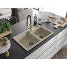Mexen Tomas 2-bowl Granite Sink with Duo Kitchen Faucet, Beige - 6516-69-671701-57-B