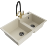 Mexen Tomas 2-bowl granite kitchen sink with Duo tap, beige - 6516-69-671701-57-B