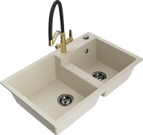 Mexen Tomas 2-bowl Granite Sink with Duo Kitchen Faucet, Beige - 6516-69-671701-57-B