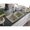 Mexen Tomas 2-bowl granite sink with Duo kitchen faucet, beige - 6516-69-671701-70-B