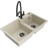 Mexen Tomas 2-bowl granite sink with Duo kitchen faucet, beige - 6516-69-671701-70-B