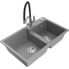 Mexen Tomas granite double-bowl sink with Duo kitchen faucet, gray - 6516-71-671701-07